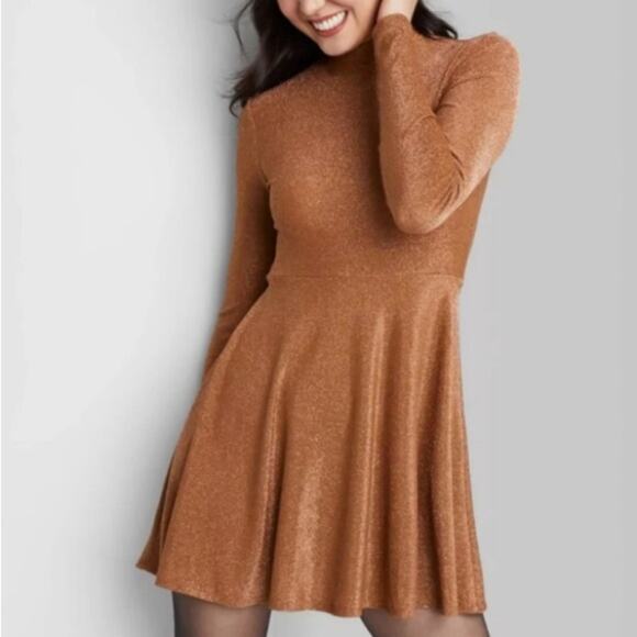 wild fable Dresses & Skirts - Wild Fable Lurex Mock Neck Skater Dress Size Small Fit Flare Shimmer Glitter